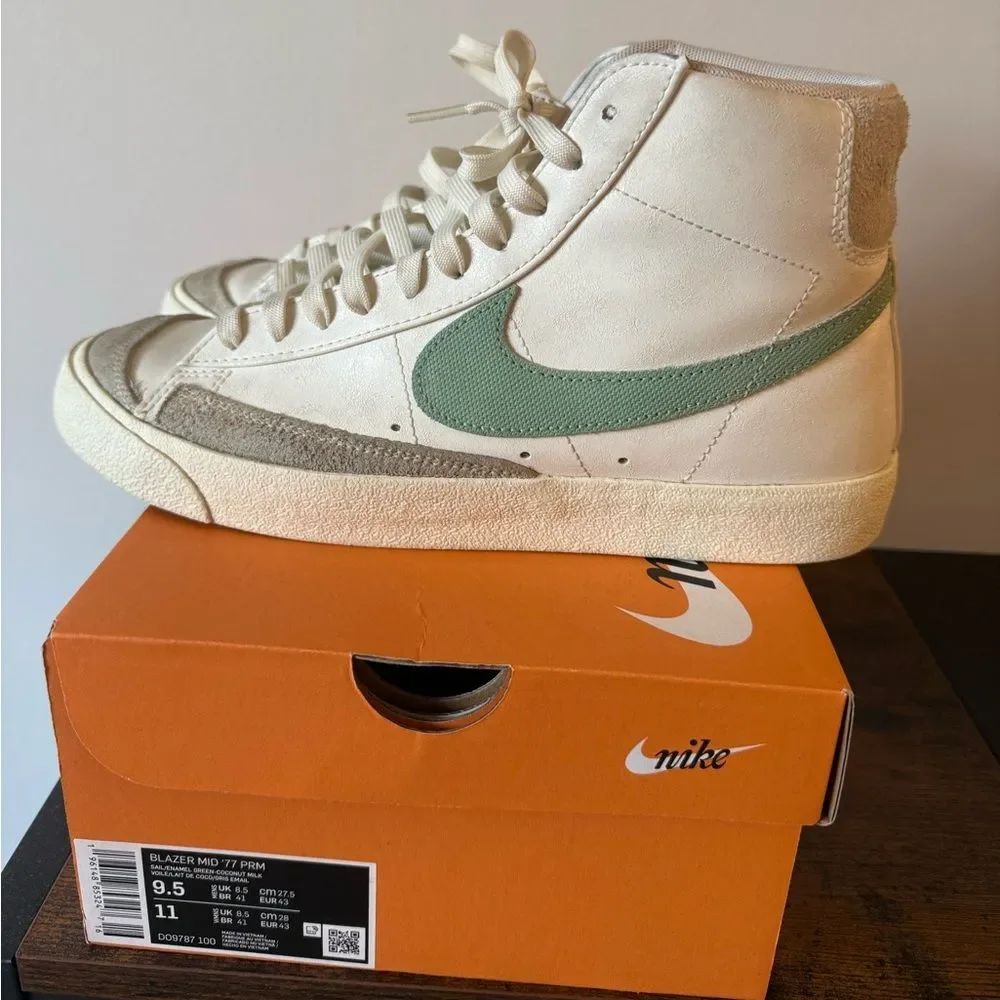 Nike Mens Blazer Mid '77 PRM White Lace-Up High-Top Sneakers men 9.5 women 11 - Picture 1 of 12